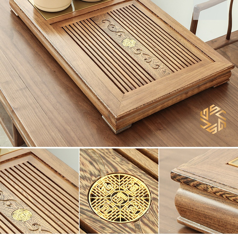 Bộ bàn trà thông minh, gỗ cánh gà họa tiết tinh xảo